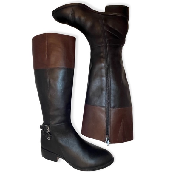 RALPH LAUREN Marba Riding Boots Knee High Boots Black & Brown Burnished Leather - Picture 10 of 10
